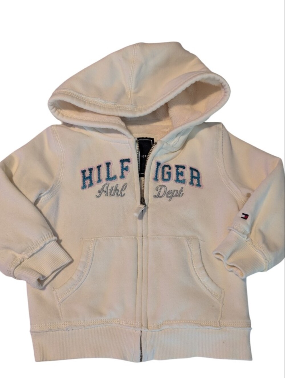 Tommy Hilfiger Y2K Infant Girl White Faux Fur Lined Zip Up Jacket Embroidered
